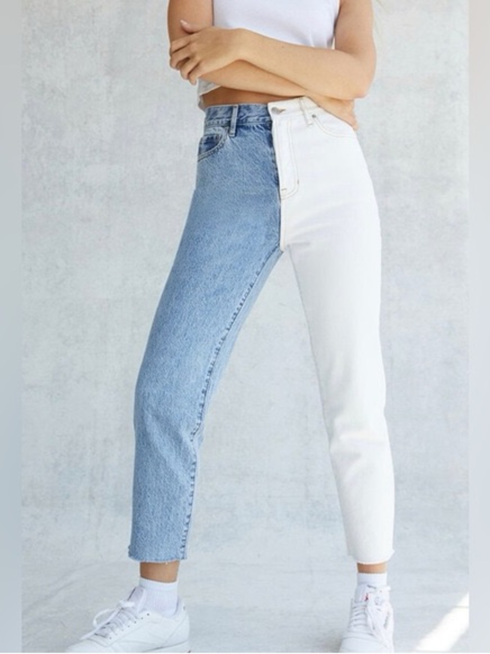 Pacsun Eco White Two-tone High Waisted Straight Leg Jeans